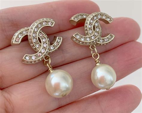 chanel crystal pearl signature stud earrings gold|vintage chanel stud earrings.